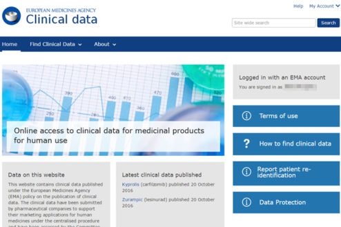 Página web de la Agencia Europea de Medicamentos desde la que acceder a la información de ensayos clínicos