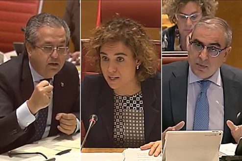 Antonio Alarcó, portavoz del PP en la Comisión de Sanidad del Senado, Dolors Montserrat, ministra de Sanidad y José Martínez Olmos, portavoz del PSOE en la Comisión de Sanidad del Senado