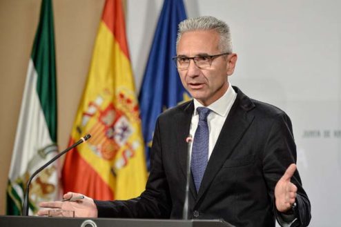 El portavoz del Gobierno de la junta de Andalucía, Miguel Ángel Vázquez, en la rueda de prensa posterior a la reunión del ejecutivo andaluz