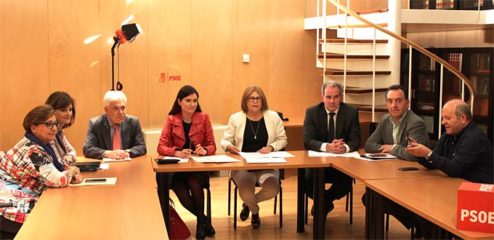 Reunión entre la secretaria adjunta del Grupo Socialista, Marisol Pérez Domínguez, y los portavoces de Presupuestos, Javier Lasarte, y Sanidad, Jesús María Fernández, con la Consejera de Sanidad de la Comunidad Valenciana, Carmen Montón