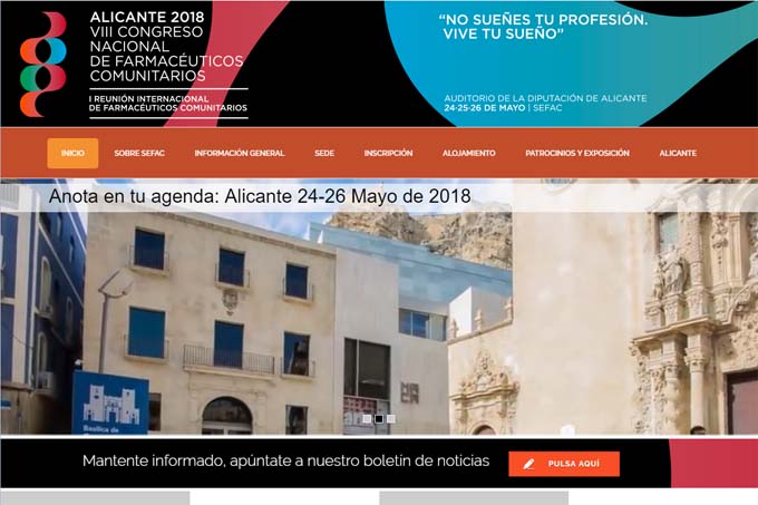 Captura de la página web del Congreso de Sefac en Alicante, accesible en www.congreso-sefac.org