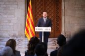 Pere Aragonês, durante la intervención en la que ha anunciado el adelanto electoral el pasado 13 de marzo.