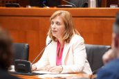 Nuria Gayán, durante su intervención ante la Comisión de Sanidad en las Cortes aragonesas.