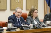 El ministro de Industria, Jordi Hereu, e Inés Granollers, presidenta de la Comisión de Industria, en una sesión de la comisión.