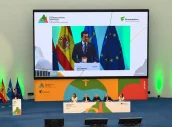 El presidente del COF de Málaga, Francisco Criado, durante sus palabras tras anunciarse que Málaga será sede del 25 CNF