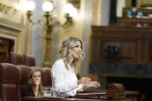 La vicepresidenta Segunda, Yolanda Díaz durante su intervención en el debate parlamentario.