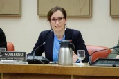 La ministra Mónica García, durante su comparecencia ante la Comisión de Sanidad.