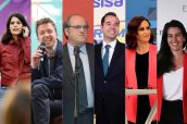 Los principales candidatos a la Presidencia de la Comunidad de Madrid (de izq a derecha: Podemos, Mas Madrid, PSOE, Ciudadanos, PP y Vox)