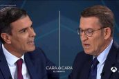 Pedro Sánchez y Alberto Núñez Feijóo durante el debate 'cara a cara'