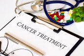 CANCER TREATMENT text and Background of Medicaments, Stethoscope