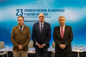 Vicepresidente del 23 Congreso Nacional de Hospitales y Gestión Sanitaria (23 CNHyGS), Rafael García Montesdeoca; presidente de la Sociedad Española de Directivos de Salud (Sedisa), José Soto Bonel y el presidente de la Asociación Nacional de Directivos de Enfermería (Ande), Jesús Sanz Villorejo.