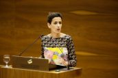 María Chivite, portavoz de Sanidad del PSN en el Parlamento de Navarra, durante una intervención.