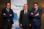 Ramón Villamarín, Federico Díaz y José Luis Poveda, en la presentación de los nuevos biosimilares de Biogen.