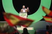Santiago Abascal, presidente de Vox, durante el acto de Vistalegre