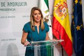Susana Díaz, presidenta de la Junta de Andalucía en la rueda de prensa en la que anunció la convocatoria de elecciones