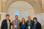 Mercadal, segundo por la izquierda, junto a varios compañeros, durante la presentación de Zafiro, en las jornadas Farupeib.