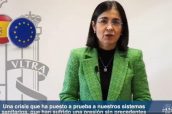 La ministra Carolina Darias, durante su intervención telemática en la conferencia.