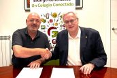 José Luis Casteig, presidente de Grupo OAT; y Miguel Ángel Gastelurrutia, presidente del COFG, tras la firma del acuerdo de colaboración.
