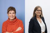 De izquierda a derecha, Soledad Pinto vicepresidenta de AENE e Irene Boj nueva Presidenta de la entidad.